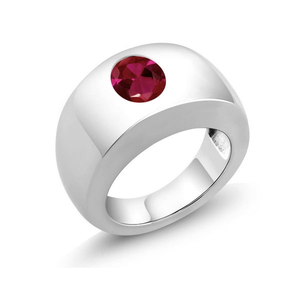 2.00 Ct Oval Red VS Created Ruby 925 Sterling Silver Men's Solitaire Ring